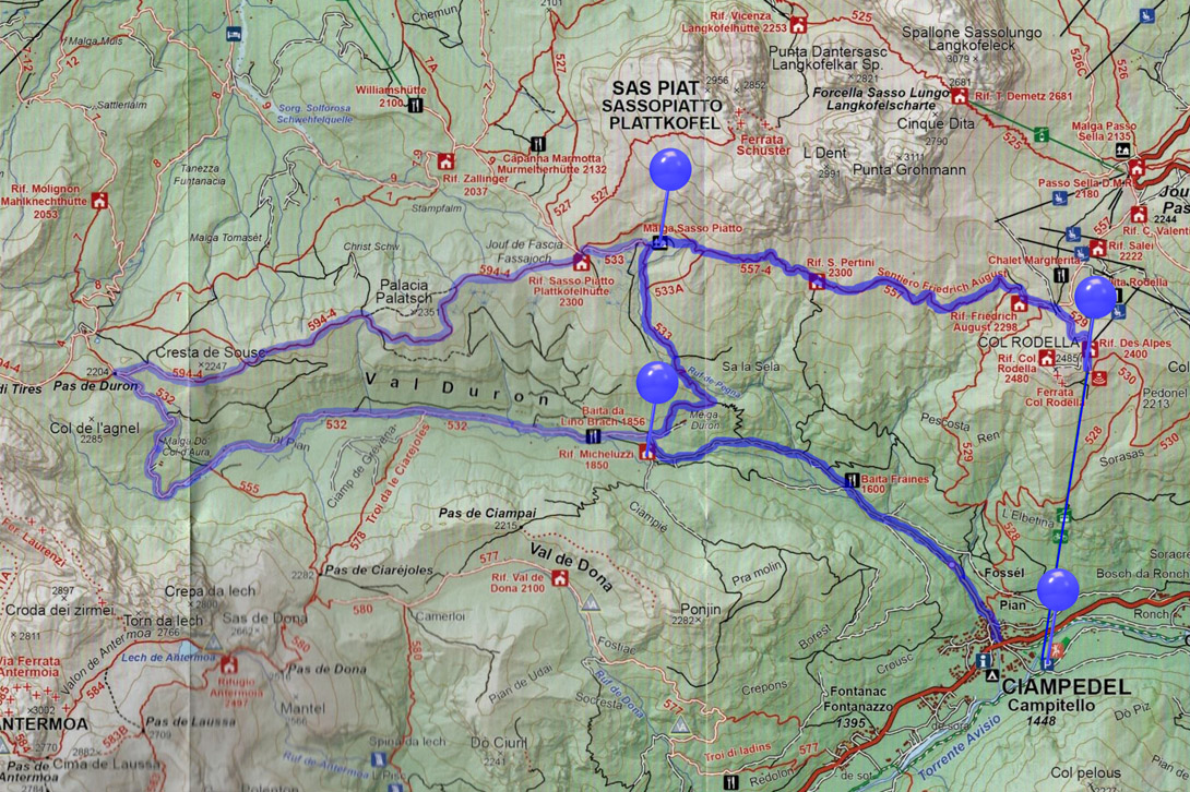 mappa escursione Col Rodella Val Duron
