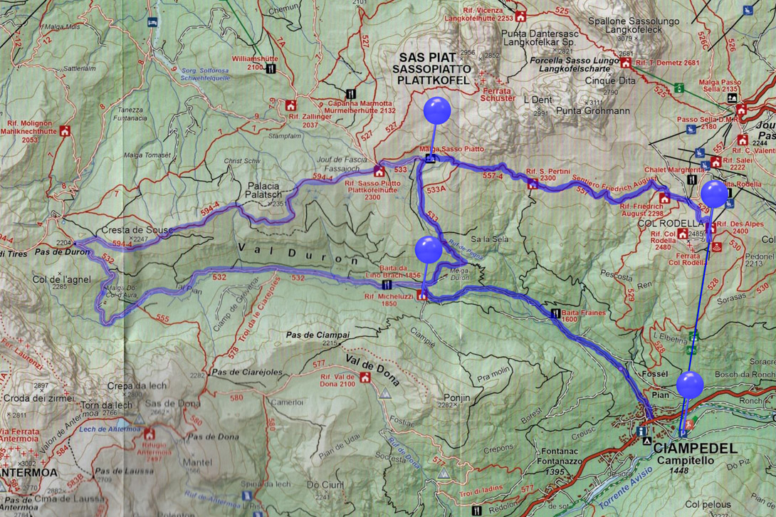 mappa escursione Col Rodella Val Duron